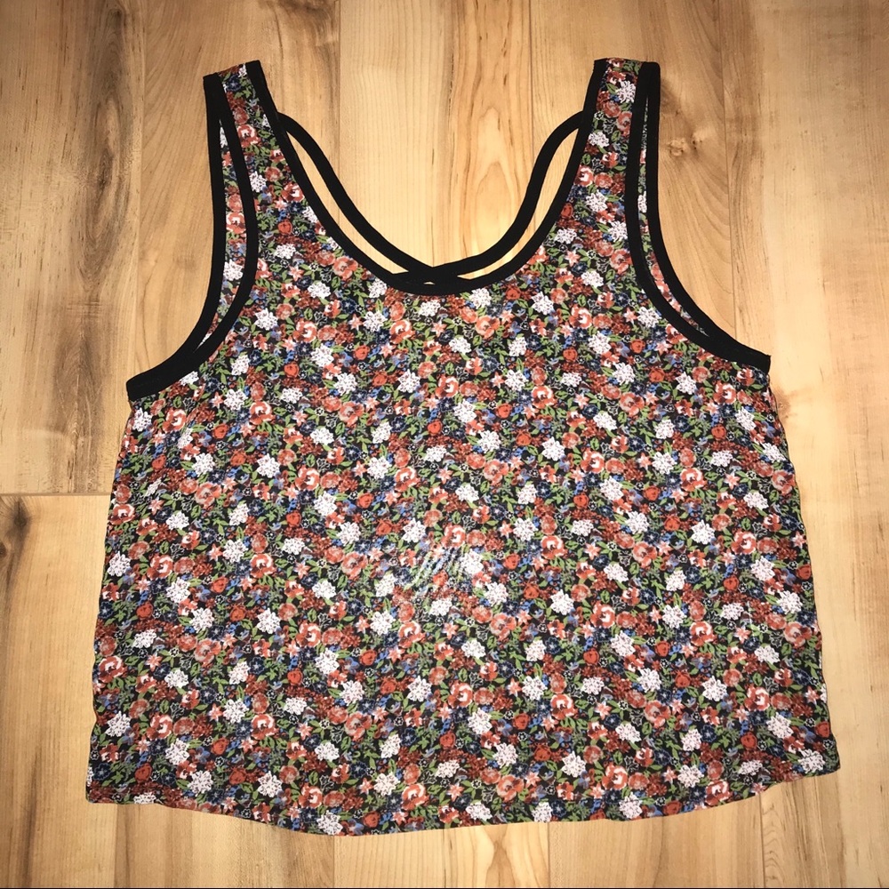 Chloe K cross back sheer floral top